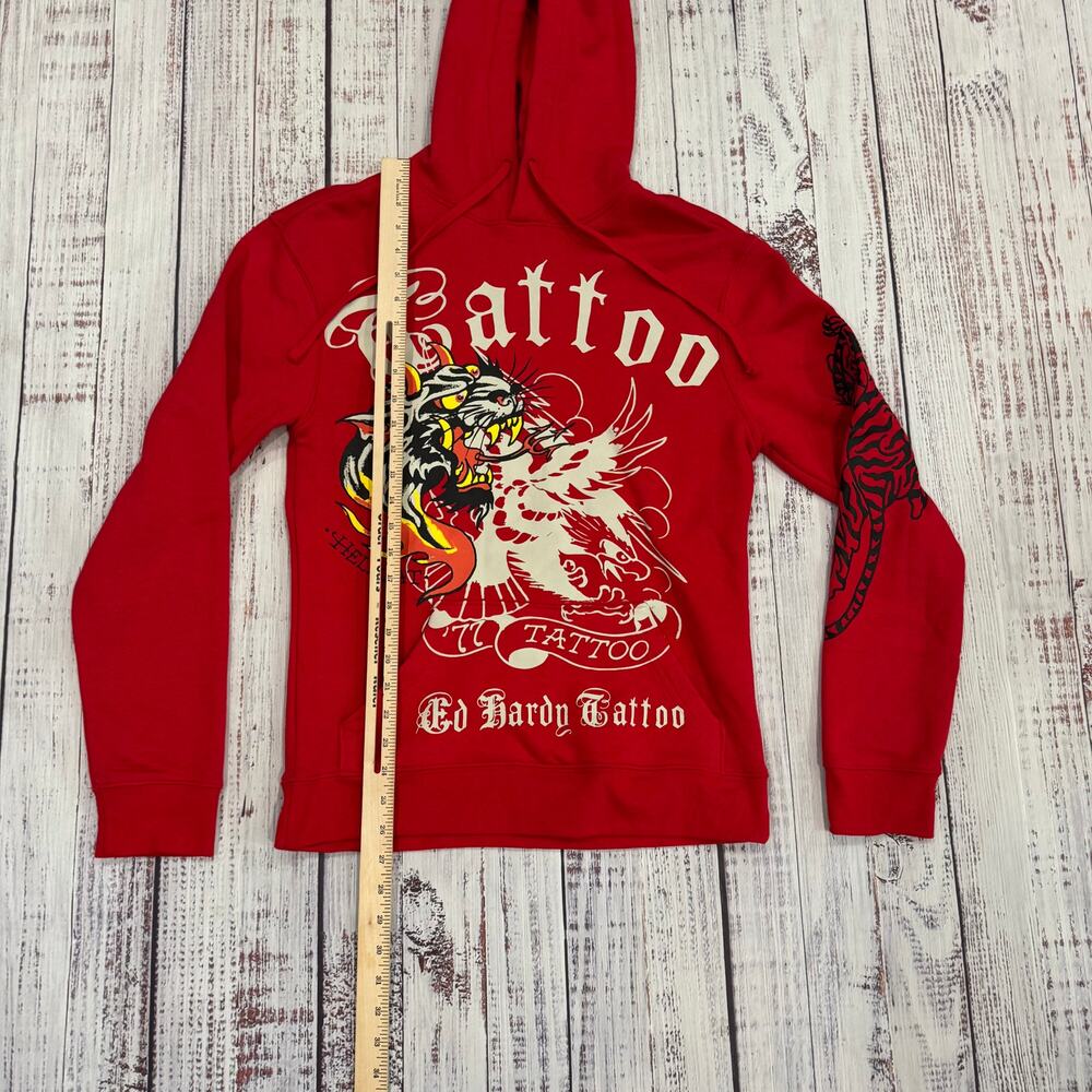 Ed Hardy 77 Tattoo Hellcat Tiger Skull Hoodie Red NWT S - Picture 10 of 11